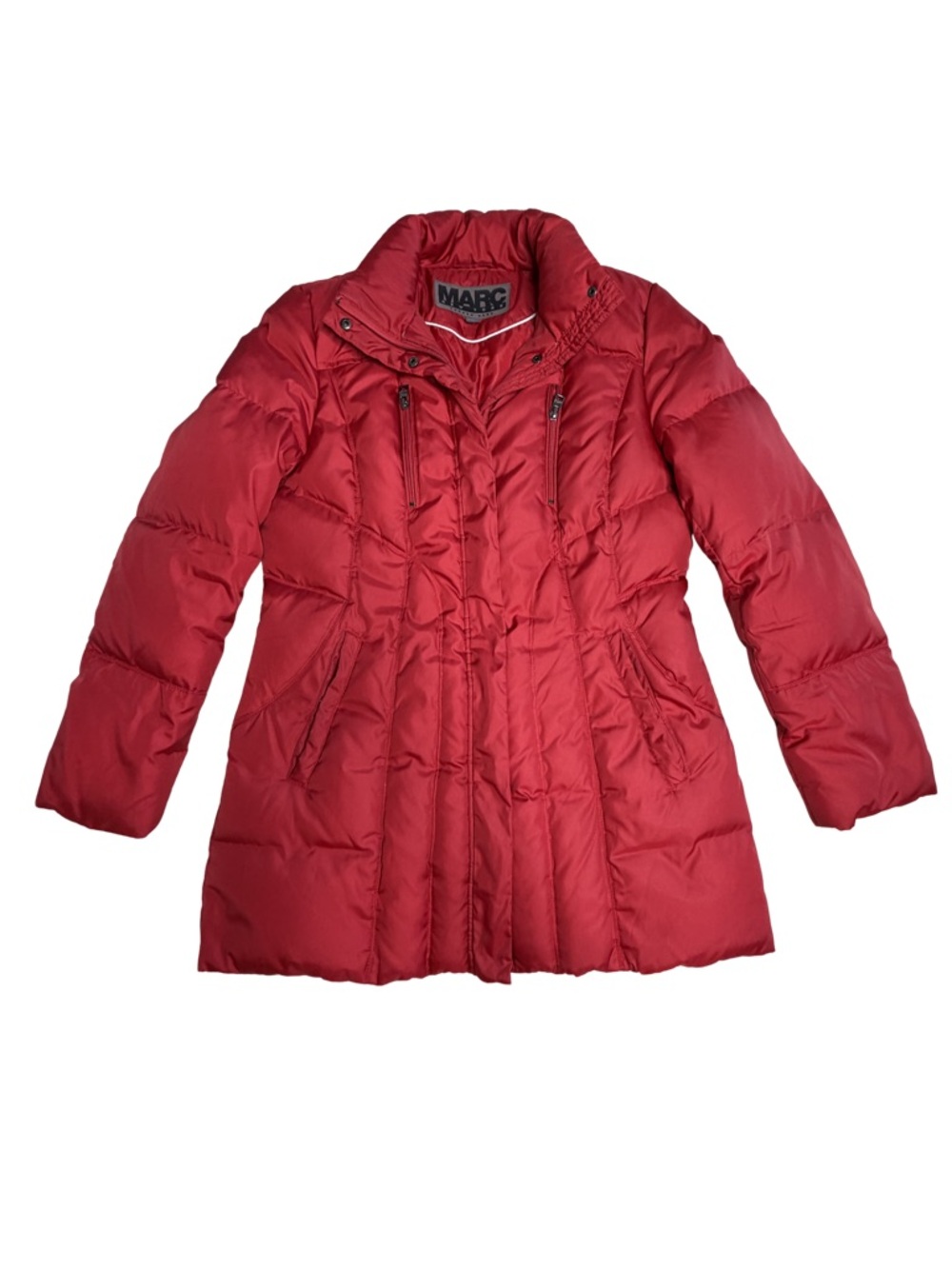 Marc New York Down Puffer Coat Womens M Red Quilted Winter Jacket Fur Trim